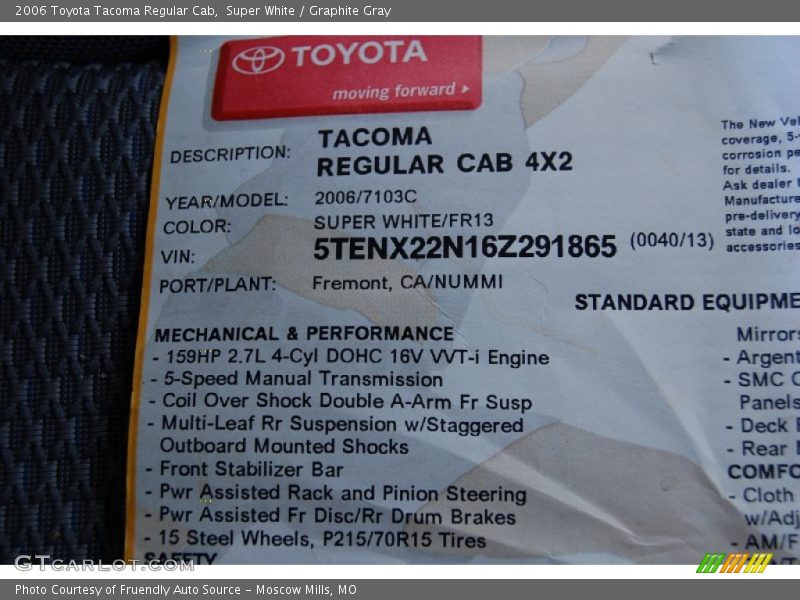 Super White / Graphite Gray 2006 Toyota Tacoma Regular Cab
