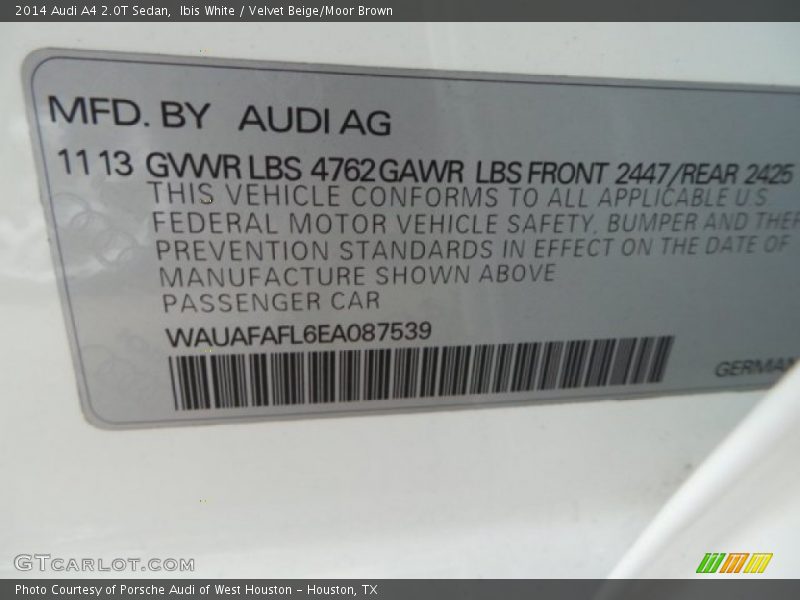 Ibis White / Velvet Beige/Moor Brown 2014 Audi A4 2.0T Sedan
