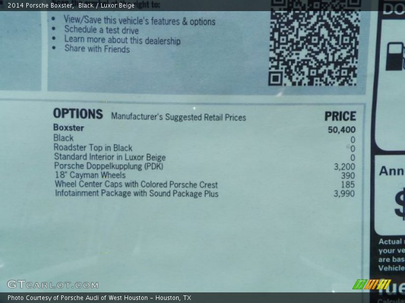 Black / Luxor Beige 2014 Porsche Boxster