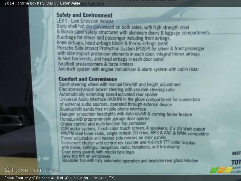 Black / Luxor Beige 2014 Porsche Boxster