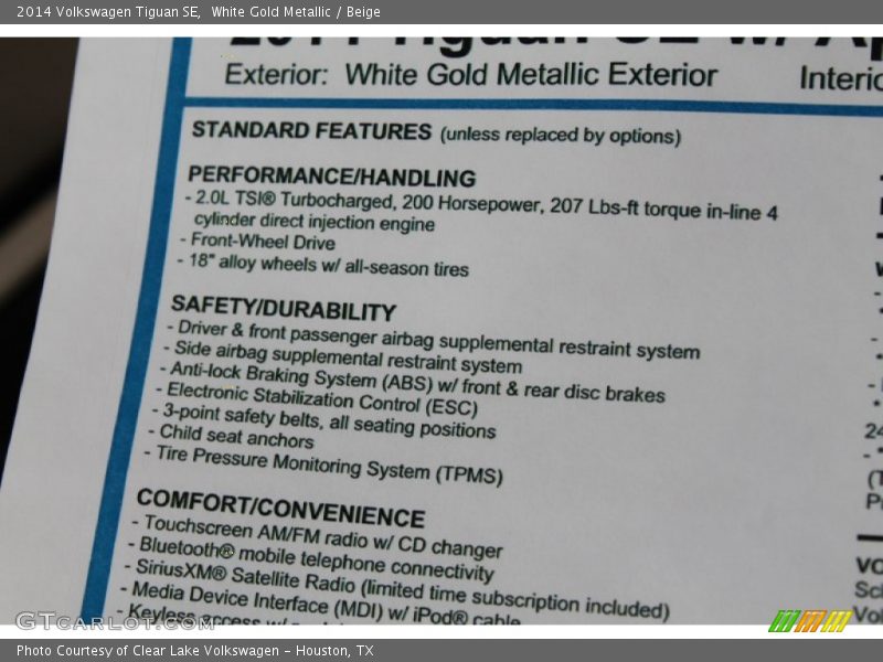 White Gold Metallic / Beige 2014 Volkswagen Tiguan SE