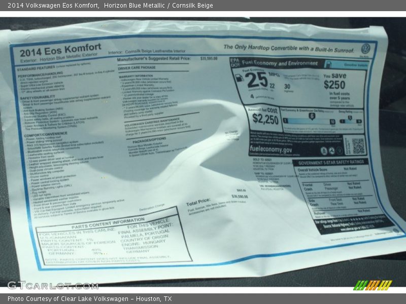 Horizon Blue Metallic / Cornsilk Beige 2014 Volkswagen Eos Komfort