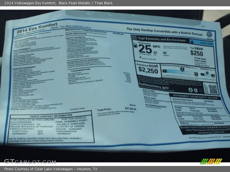 Black Pearl Metallic / Titan Black 2014 Volkswagen Eos Komfort