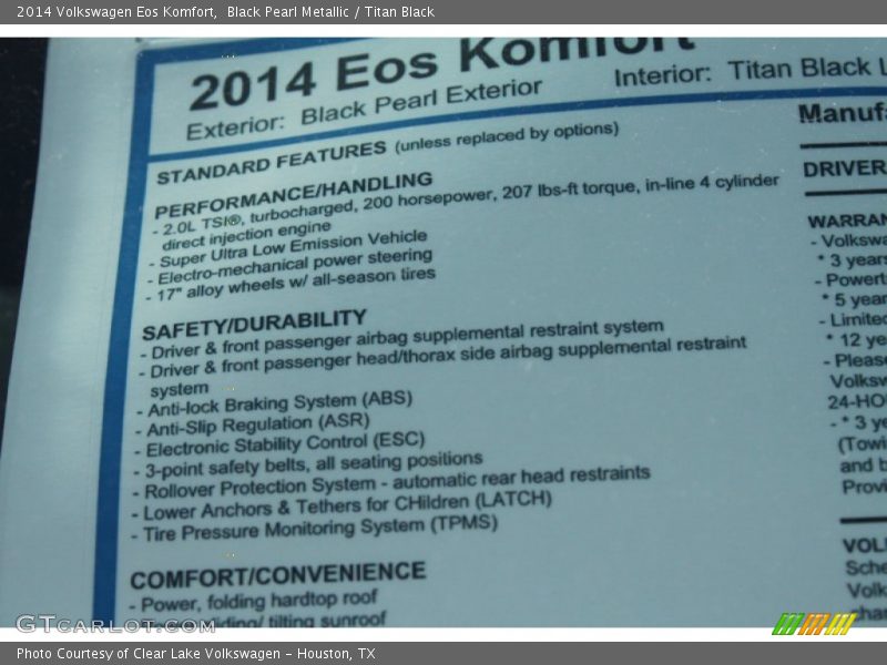 Black Pearl Metallic / Titan Black 2014 Volkswagen Eos Komfort