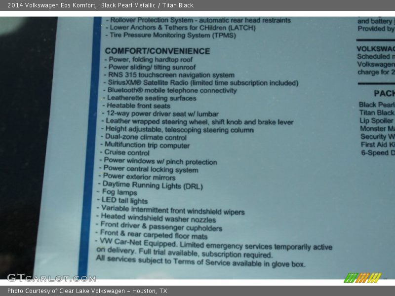 Black Pearl Metallic / Titan Black 2014 Volkswagen Eos Komfort