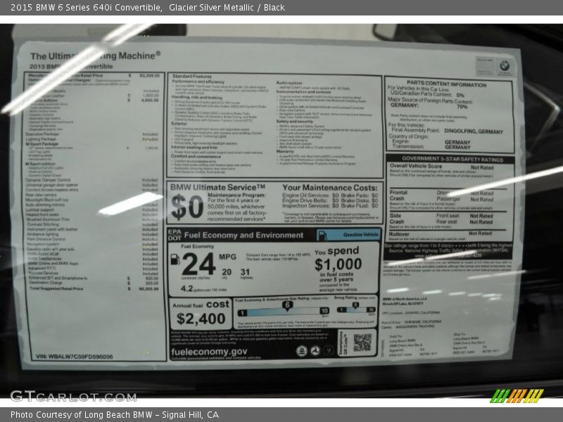  2015 6 Series 640i Convertible Window Sticker