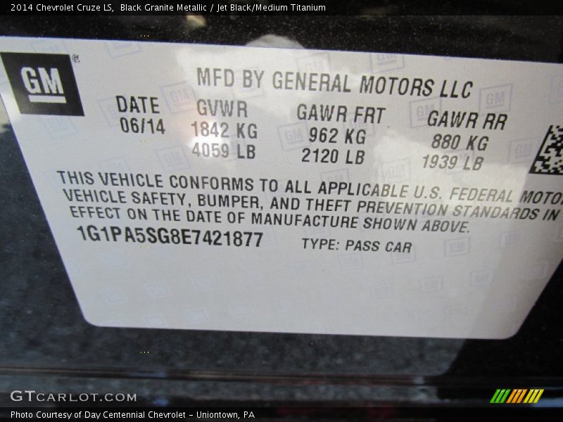 Black Granite Metallic / Jet Black/Medium Titanium 2014 Chevrolet Cruze LS