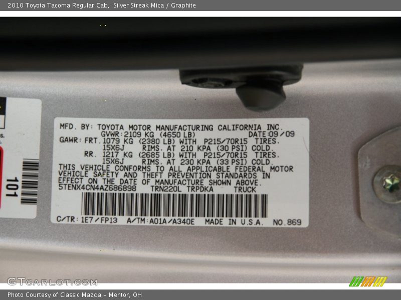 Silver Streak Mica / Graphite 2010 Toyota Tacoma Regular Cab