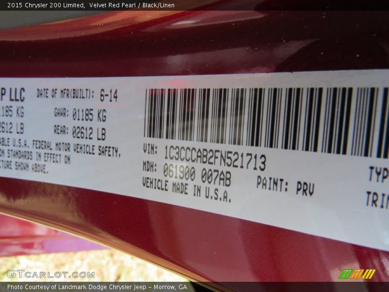 Velvet Red Pearl / Black/Linen 2015 Chrysler 200 Limited