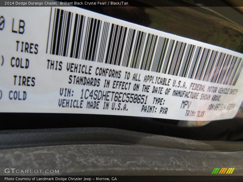 2014 Durango Citadel Brilliant Black Crystal Pearl Color Code PXR