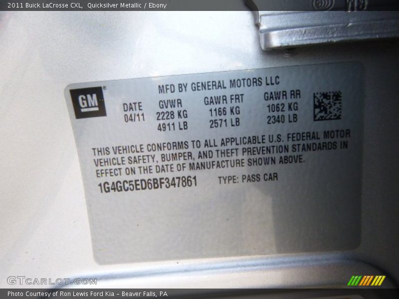 Quicksilver Metallic / Ebony 2011 Buick LaCrosse CXL