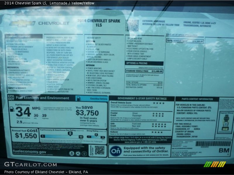 Lemonade / Yellow/Yellow 2014 Chevrolet Spark LS