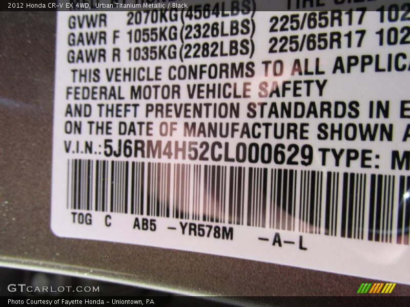 Urban Titanium Metallic / Black 2012 Honda CR-V EX 4WD