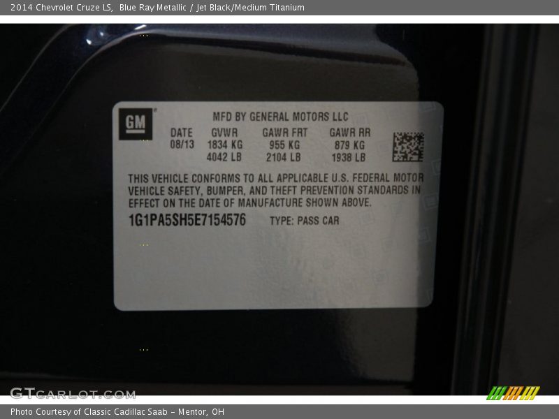 Blue Ray Metallic / Jet Black/Medium Titanium 2014 Chevrolet Cruze LS