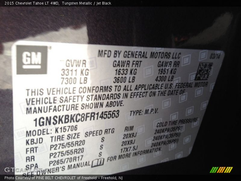 Tungsten Metallic / Jet Black 2015 Chevrolet Tahoe LT 4WD