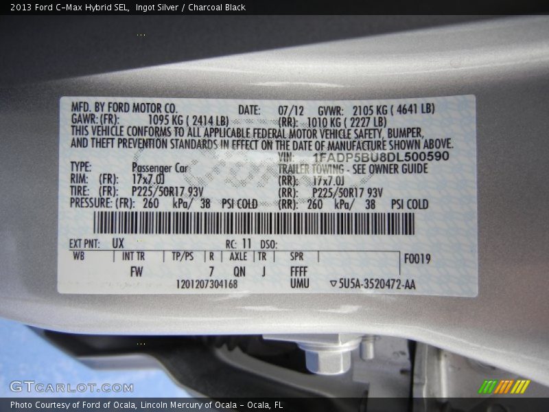 Ingot Silver / Charcoal Black 2013 Ford C-Max Hybrid SEL