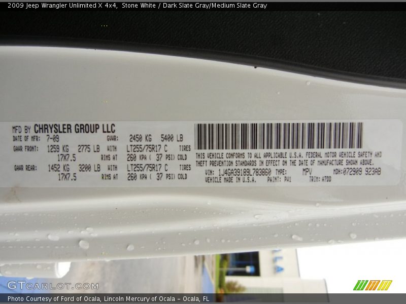 Stone White / Dark Slate Gray/Medium Slate Gray 2009 Jeep Wrangler Unlimited X 4x4