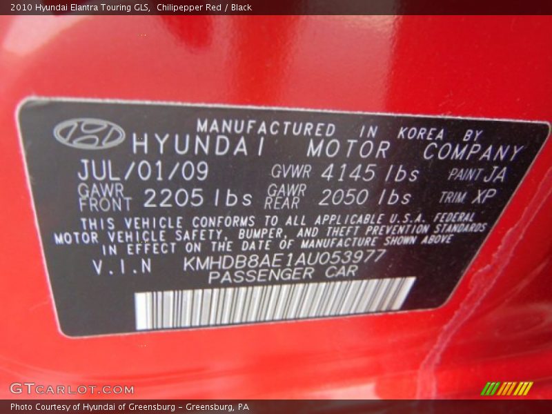 Chilipepper Red / Black 2010 Hyundai Elantra Touring GLS