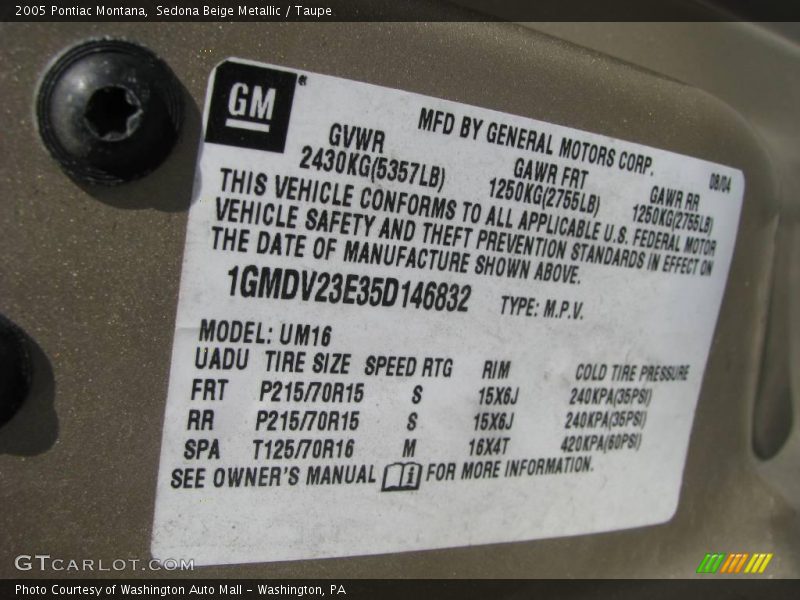 Sedona Beige Metallic / Taupe 2005 Pontiac Montana