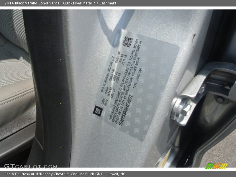 Quicksilver Metallic / Cashmere 2014 Buick Verano Convenience