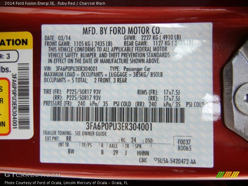 2014 Fusion Energi SE Ruby Red Color Code RR
