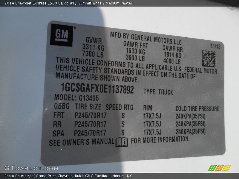 Summit White / Medium Pewter 2014 Chevrolet Express 1500 Cargo WT