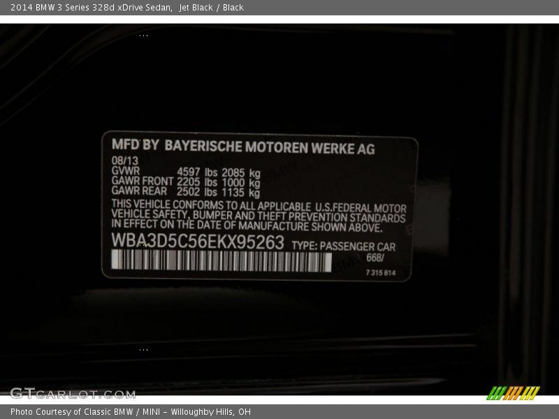 2014 3 Series 328d xDrive Sedan Jet Black Color Code 668