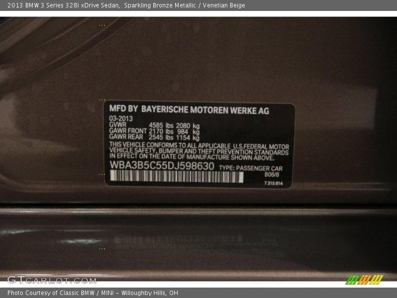 Sparkling Bronze Metallic / Venetian Beige 2013 BMW 3 Series 328i xDrive Sedan