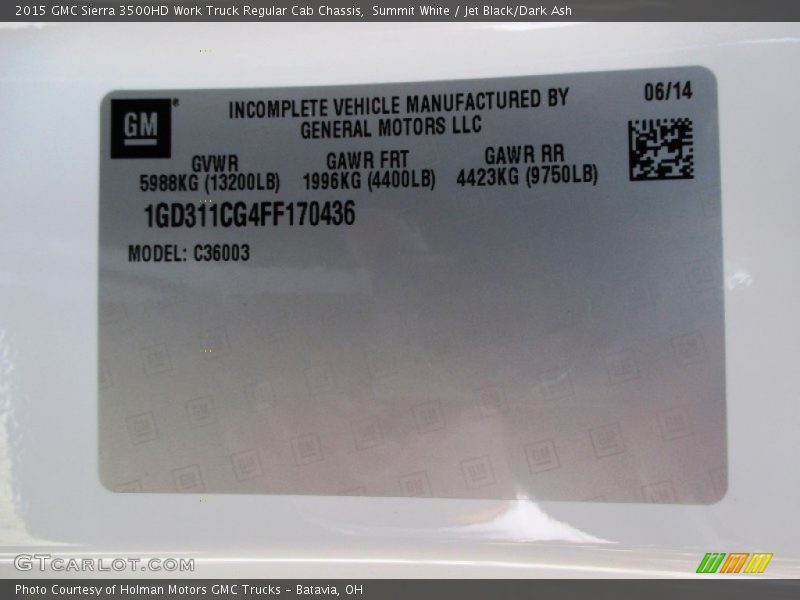 Summit White / Jet Black/Dark Ash 2015 GMC Sierra 3500HD Work Truck Regular Cab Chassis