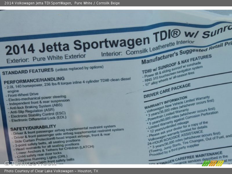 Pure White / Cornsilk Beige 2014 Volkswagen Jetta TDI SportWagen