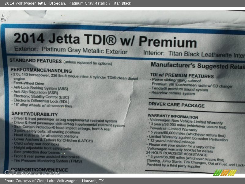 Platinum Gray Metallic / Titan Black 2014 Volkswagen Jetta TDI Sedan
