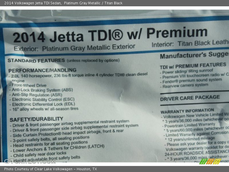 Platinum Gray Metallic / Titan Black 2014 Volkswagen Jetta TDI Sedan