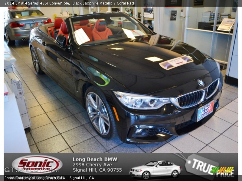 Black Sapphire Metallic / Coral Red 2014 BMW 4 Series 435i Convertible
