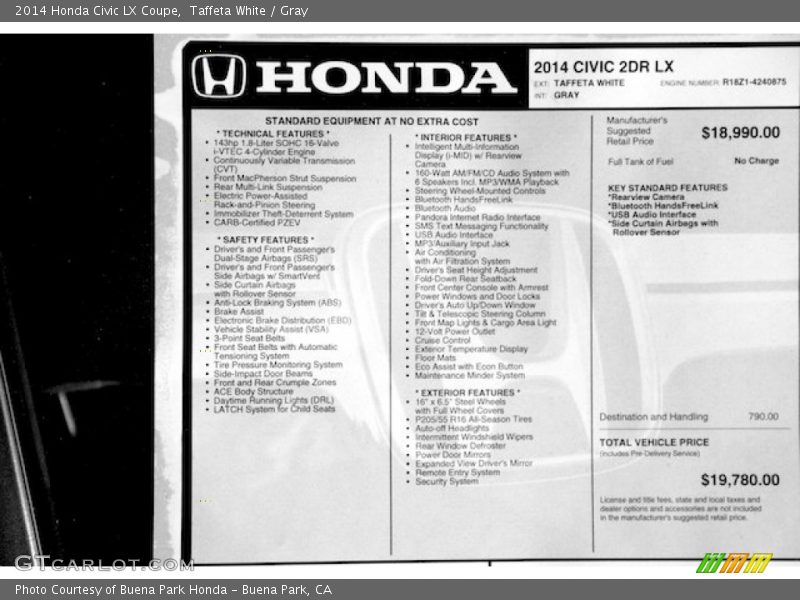  2014 Civic LX Coupe Window Sticker