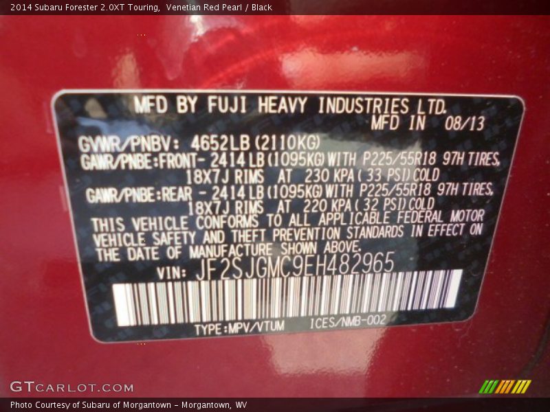 Venetian Red Pearl / Black 2014 Subaru Forester 2.0XT Touring