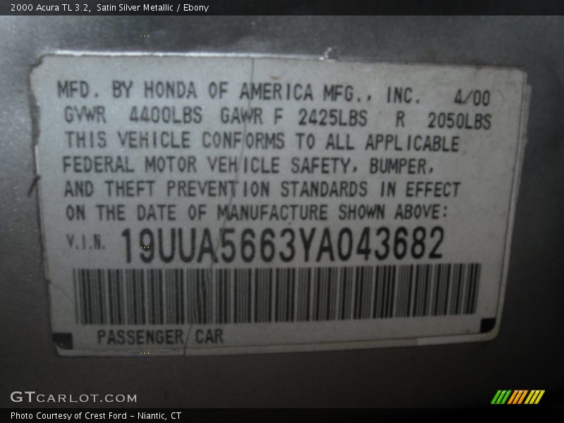 Satin Silver Metallic / Ebony 2000 Acura TL 3.2
