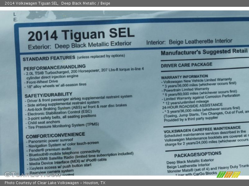 Deep Black Metallic / Beige 2014 Volkswagen Tiguan SEL
