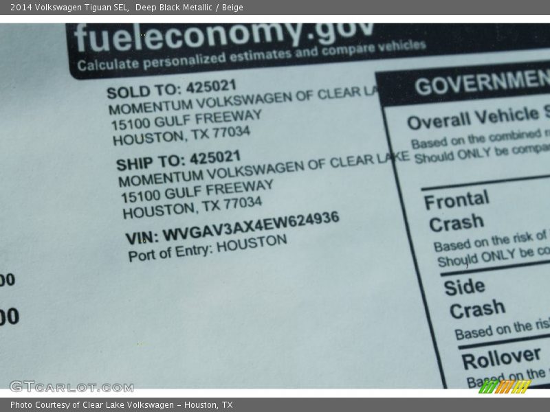 Deep Black Metallic / Beige 2014 Volkswagen Tiguan SEL