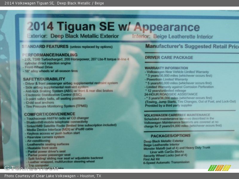 Deep Black Metallic / Beige 2014 Volkswagen Tiguan SE