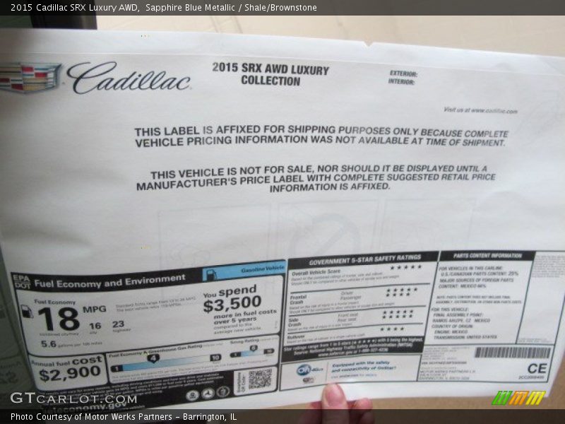  2015 SRX Luxury AWD Window Sticker