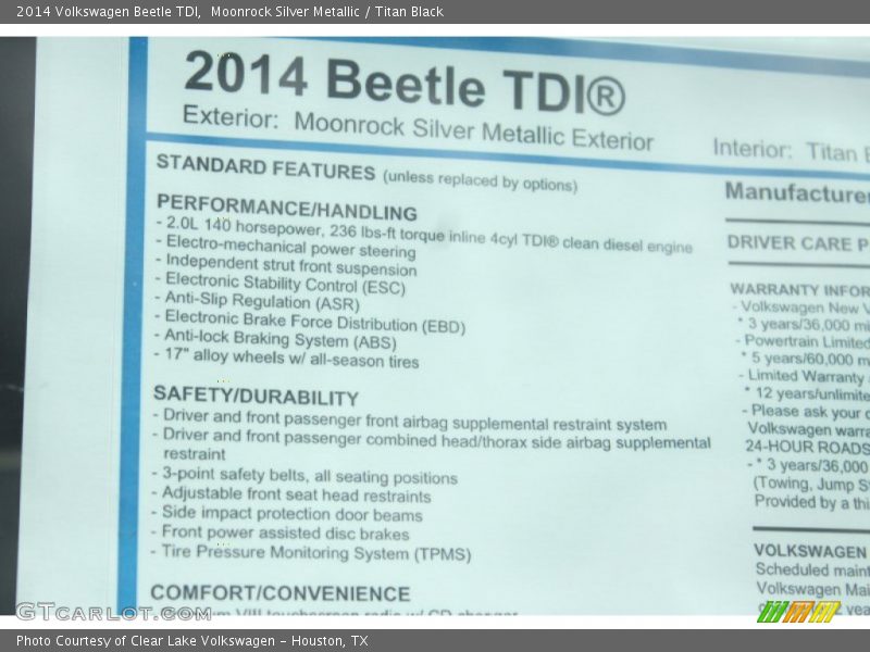 Moonrock Silver Metallic / Titan Black 2014 Volkswagen Beetle TDI