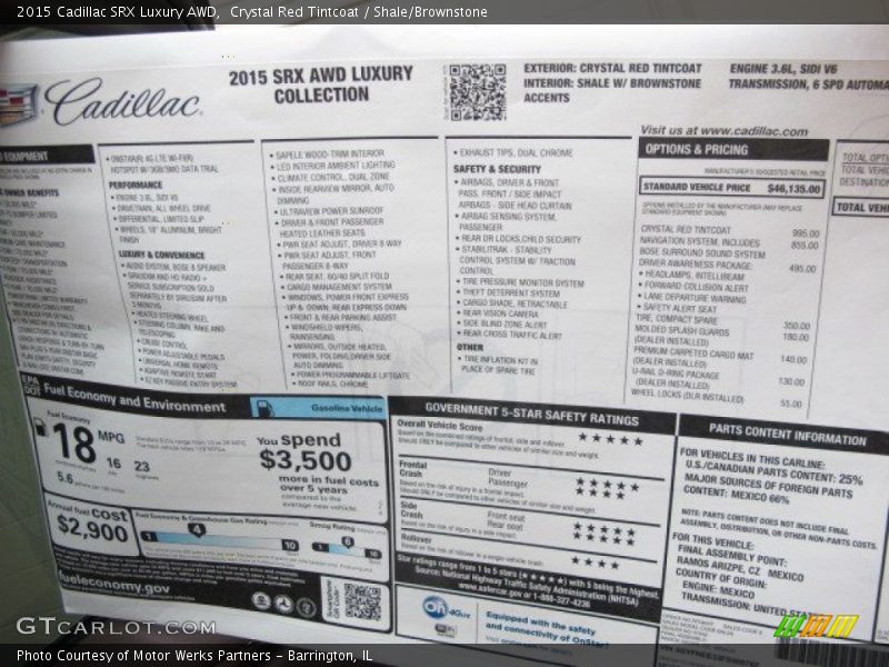  2015 SRX Luxury AWD Window Sticker