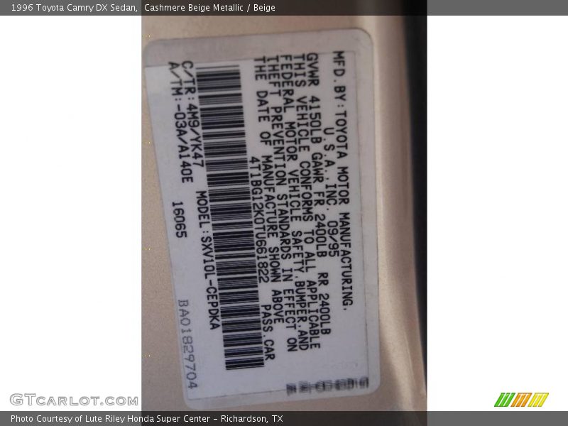 Cashmere Beige Metallic / Beige 1996 Toyota Camry DX Sedan