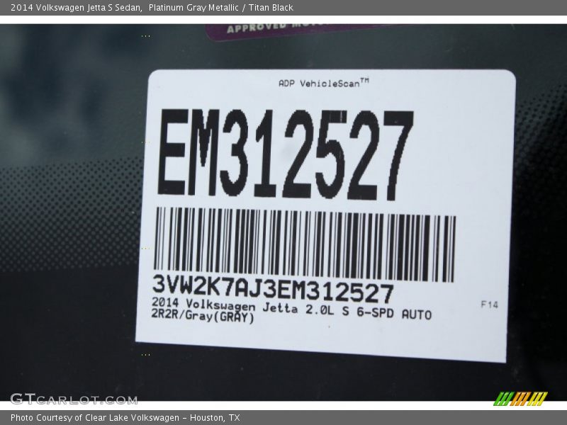 Platinum Gray Metallic / Titan Black 2014 Volkswagen Jetta S Sedan