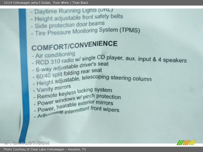 Pure White / Titan Black 2014 Volkswagen Jetta S Sedan