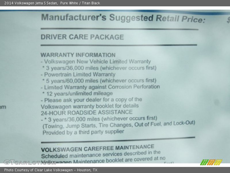 Pure White / Titan Black 2014 Volkswagen Jetta S Sedan