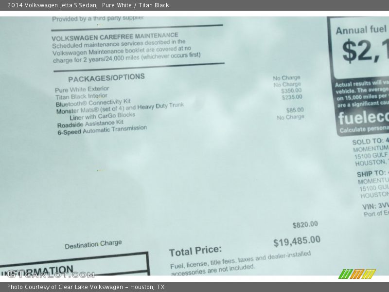 Pure White / Titan Black 2014 Volkswagen Jetta S Sedan