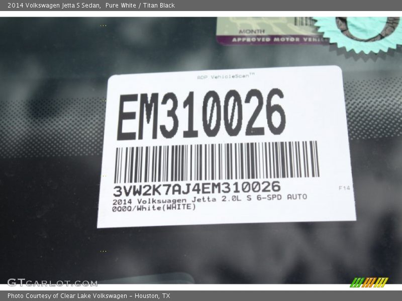 Pure White / Titan Black 2014 Volkswagen Jetta S Sedan