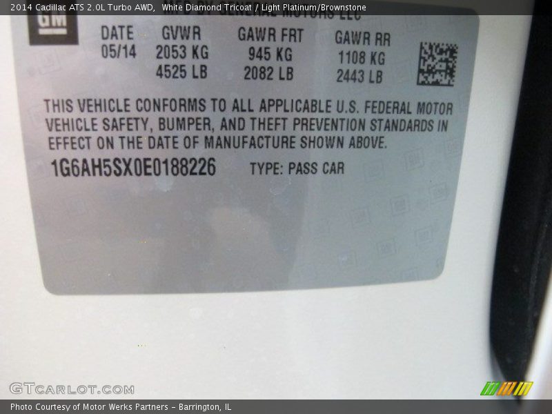 White Diamond Tricoat / Light Platinum/Brownstone 2014 Cadillac ATS 2.0L Turbo AWD