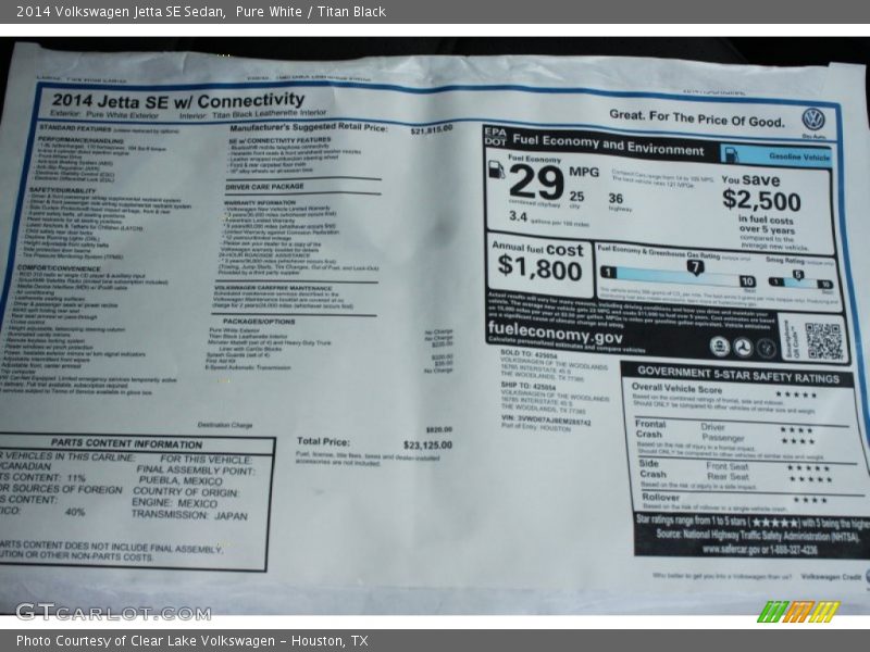 Pure White / Titan Black 2014 Volkswagen Jetta SE Sedan